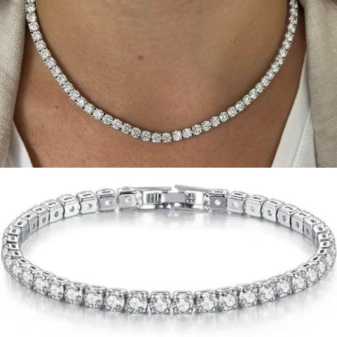 Tennis silver set (Necklace+bracelet)